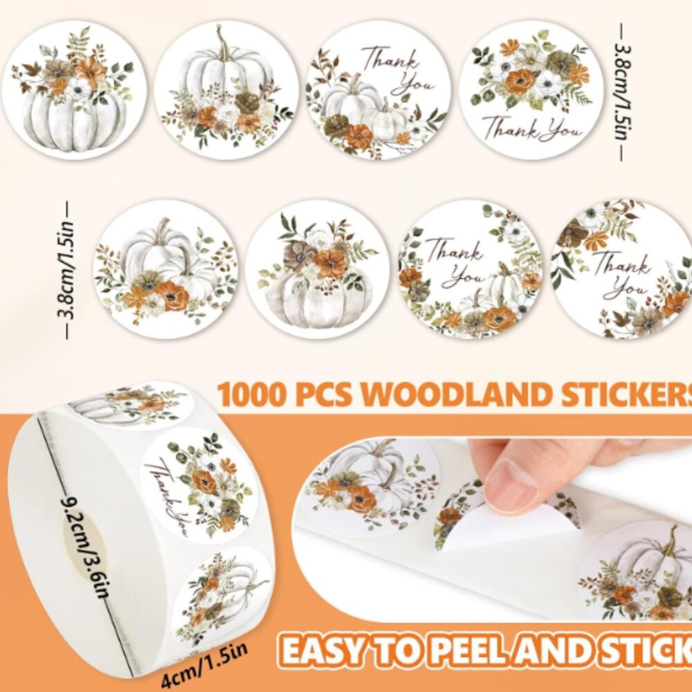 1000 Pumpkin Thank You Stickers NWT - Picture 3 of 6